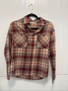 Zara boys  Plaid Button-Up Shirt in Rust and Cream-NWOT